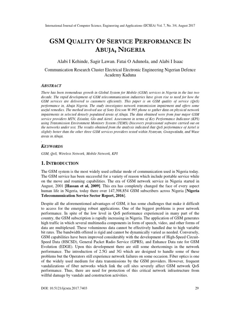 GSM QoS Performance in Abuja, Nigeria | PDF | Computer Network ...