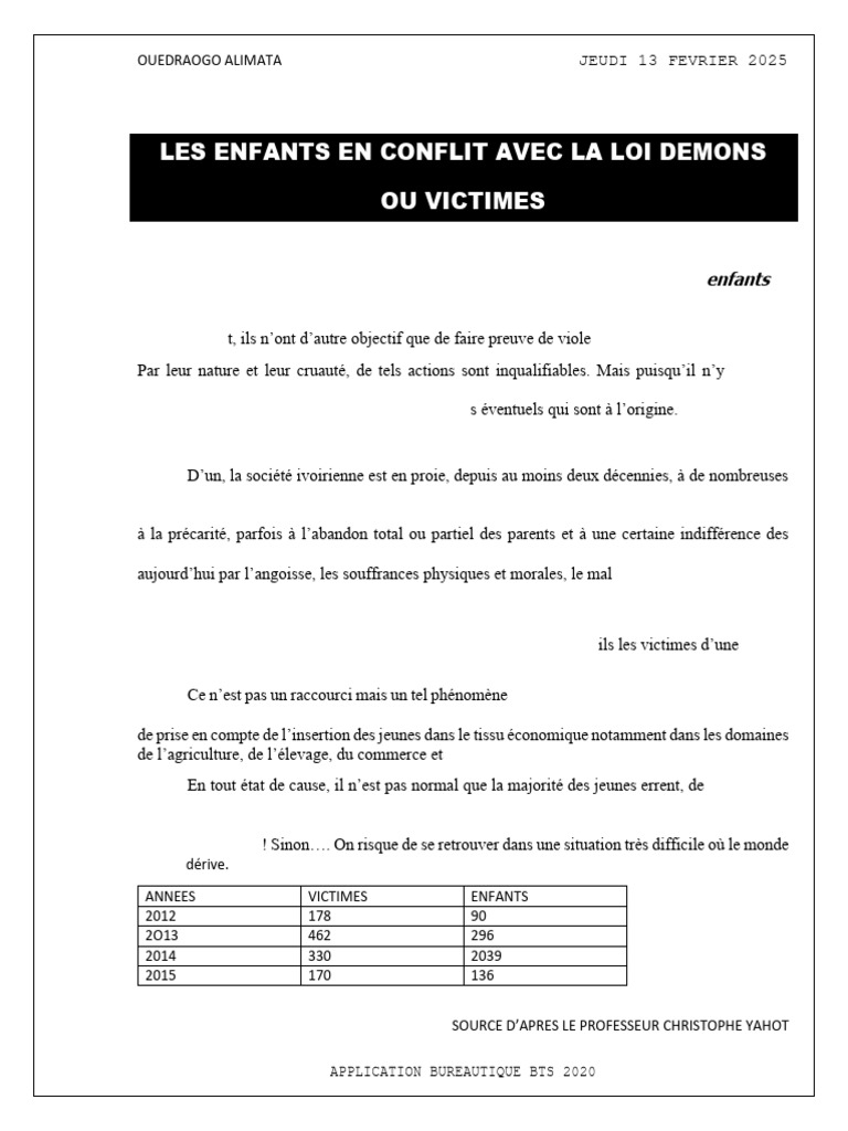Enfants en conflit : victimes ou démons ? | PDF | La violence | Chômage
