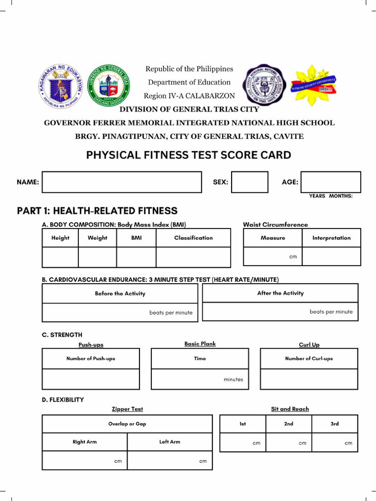Physical Fitness Test Score Card | PDF