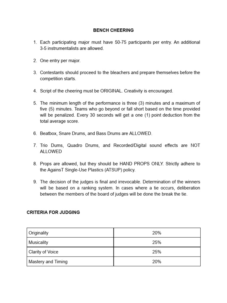 Bench Cheering Contest Guidelines | PDF