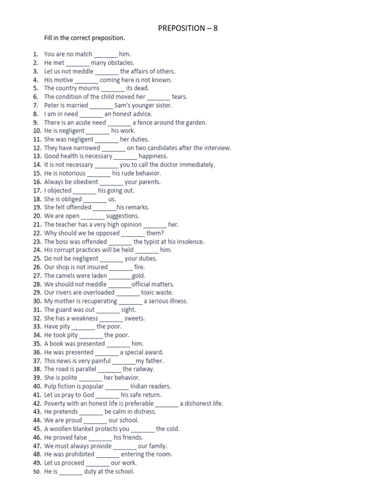 Prepositions 8 question pdf