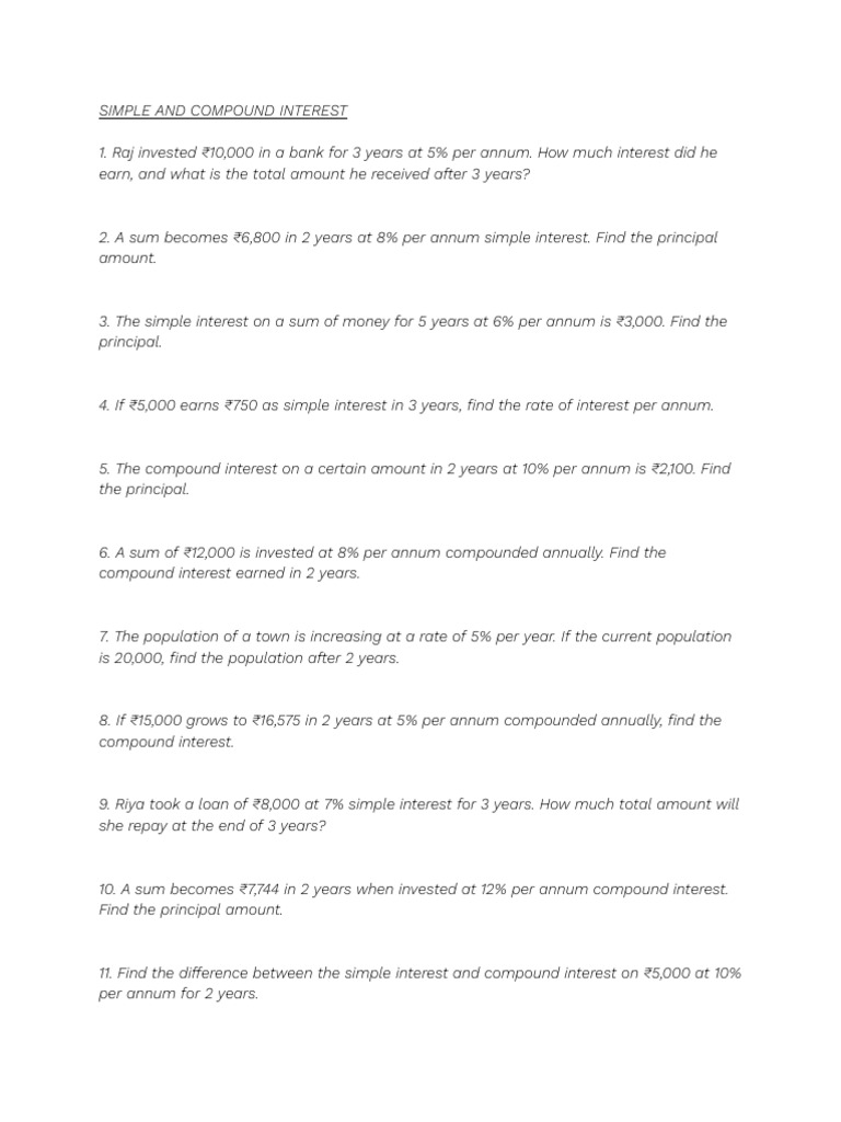 Simple and Compound Interest Calculations | PDF