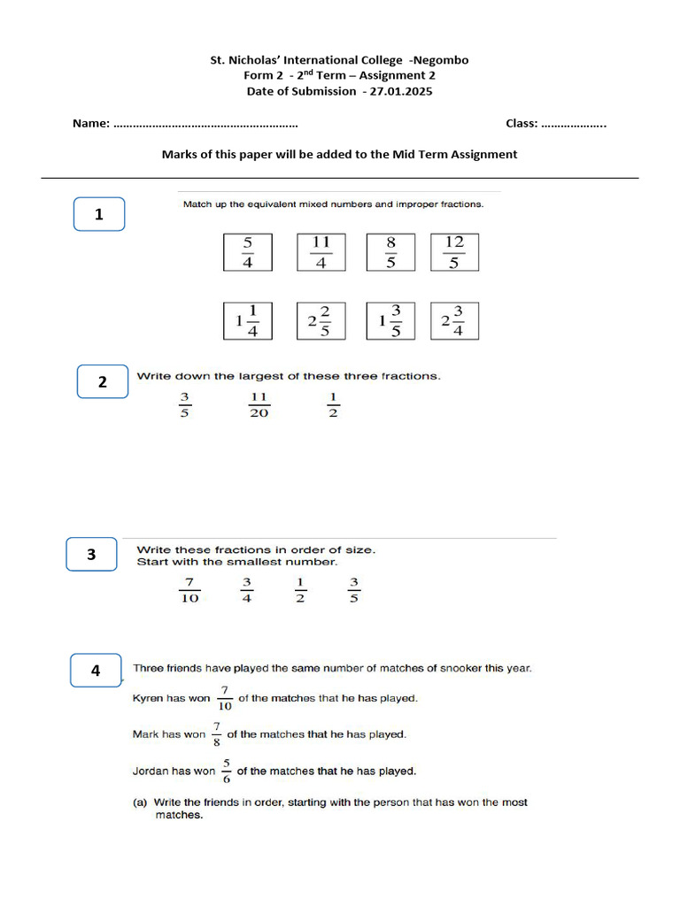 St. Nicholas College Form 2 Assignment 2 | PDF