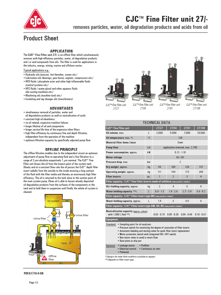 CJC™ Fine Filter Unit 27/- Overview | PDF | Filtration | Pump