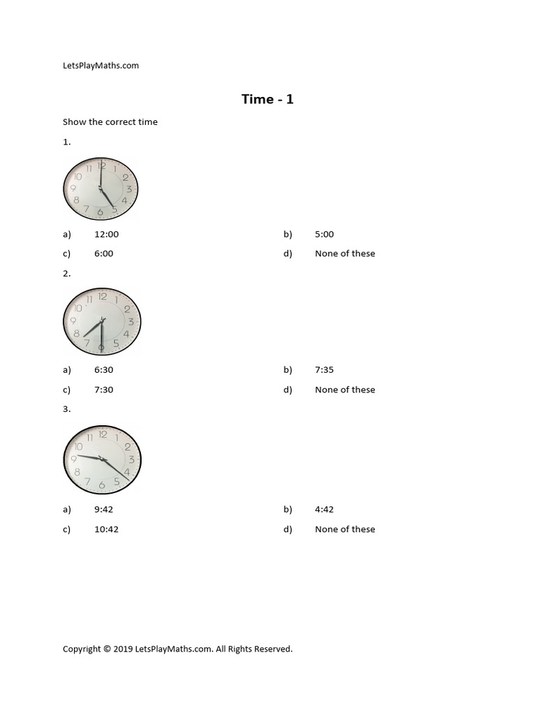 Time and Math Practice Questions | PDF | All Rights Reserved
