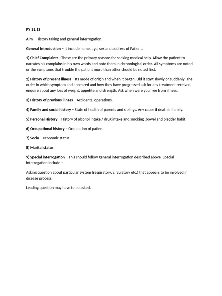 History Taking and General Interrogation | PDF
