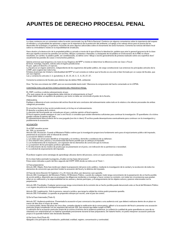 Apuntes de Derecho Procesal Penal Fases Del Proceso Penal | PDF ...