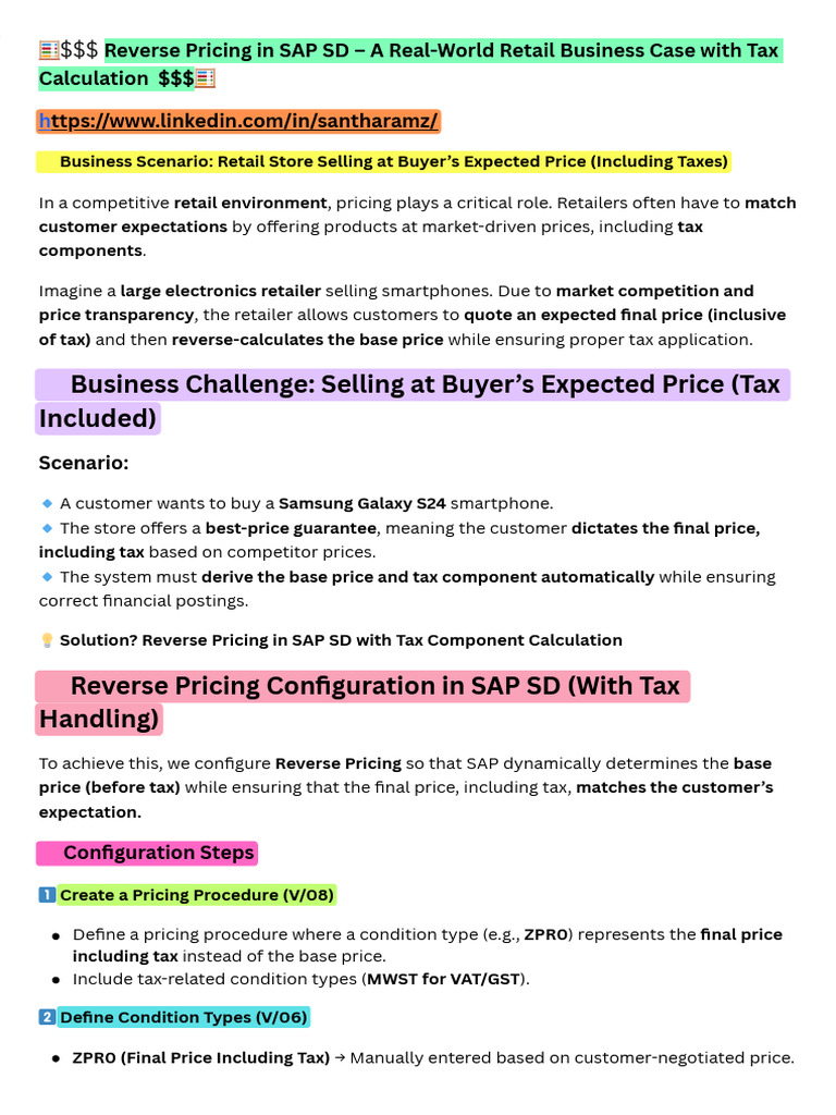 Reverse Pricing in SAP SD Explained | PDF | Taxes | Pricing