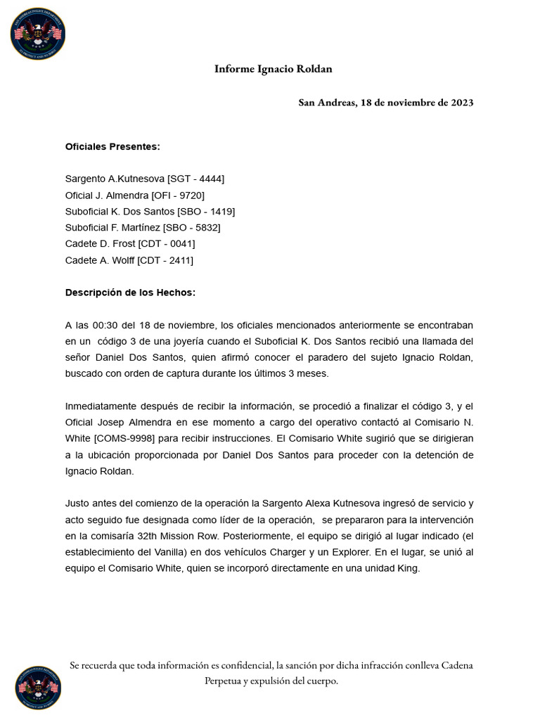 Detención exitosa de Ignacio Roldan | PDF
