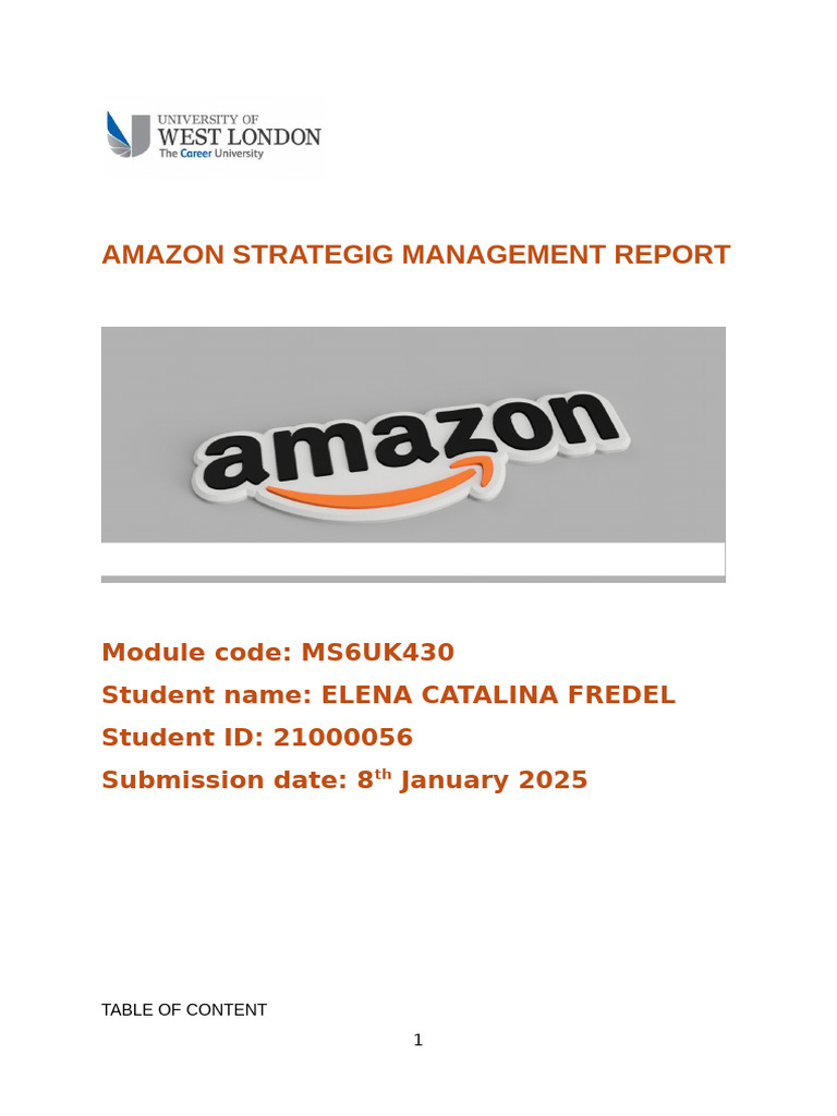 Amazon Strategic Management Report | PDF | E Commerce | Retail
