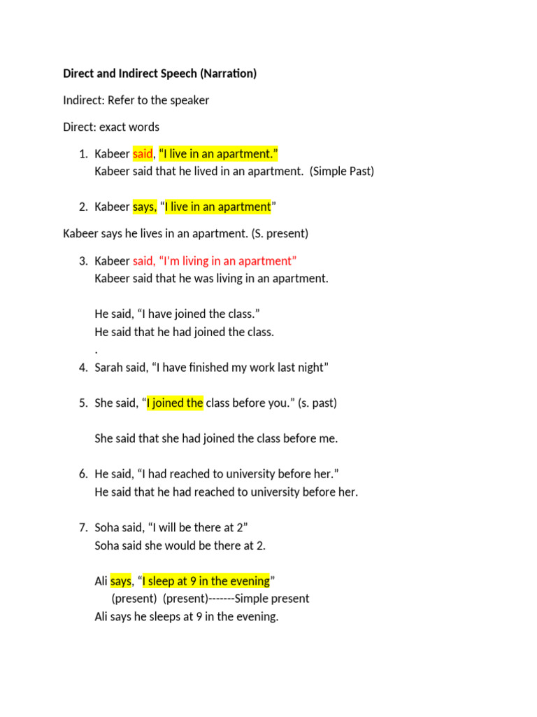 Direct and Indirect Speech | PDF | Linguistics | Grammar