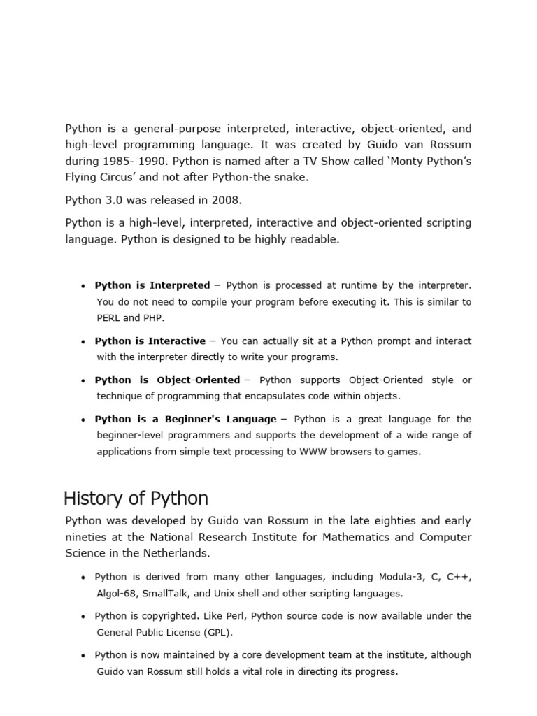 Unit 1: History of Python | PDF | Variable (Computer Science) | Python ...