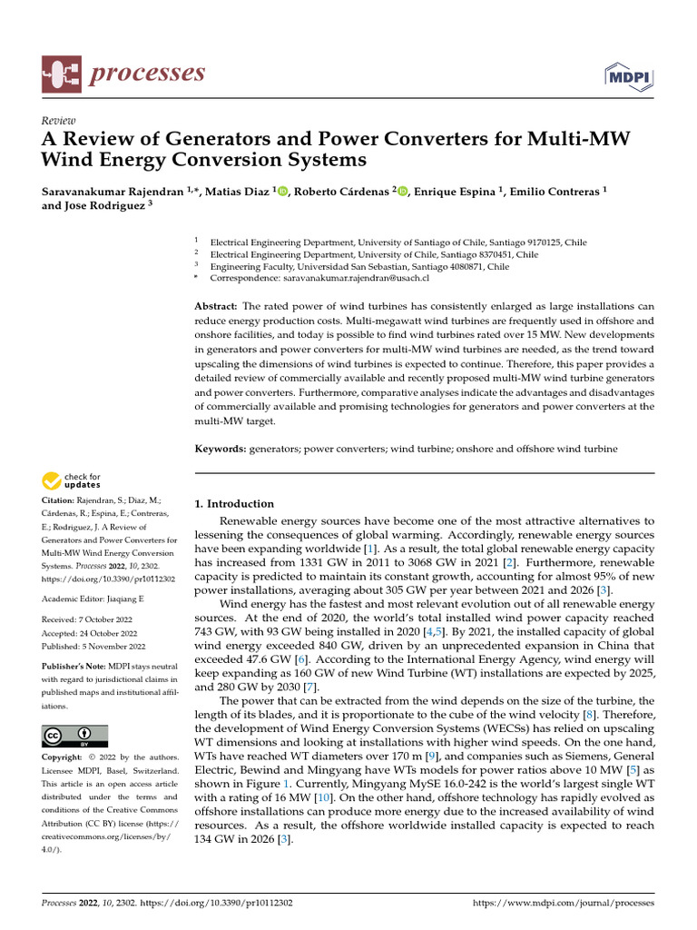 A Review of Generators and Power Converters for Multi-MW Wind Energy ...
