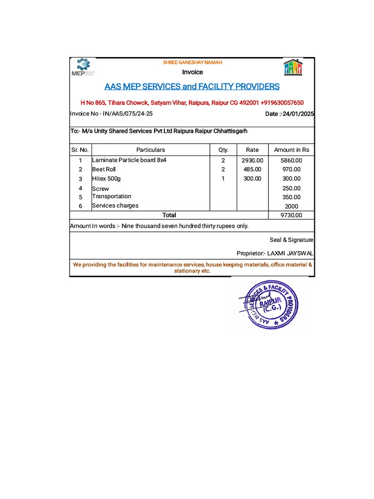 Invoice for AAS MEP Services 2025 | PDF