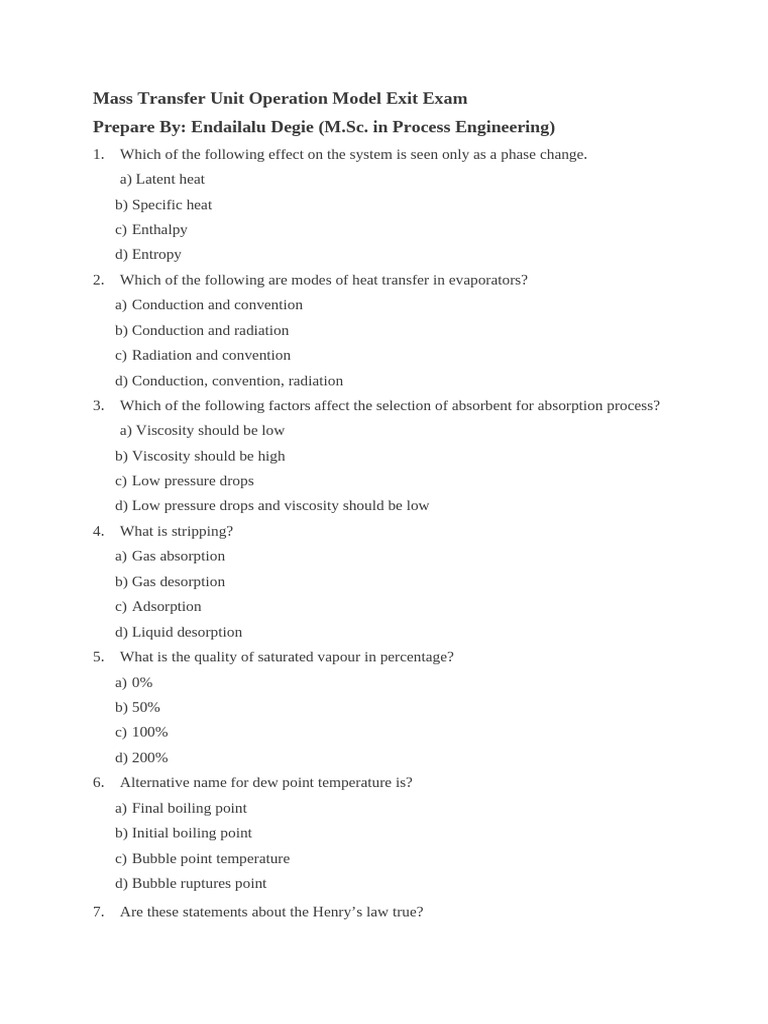 Exit Exam 3 Pdf Distillation Adsorption