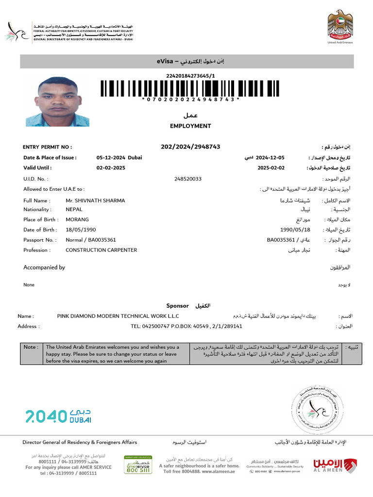 eVisa Entry Permit for UAE | PDF | Travel Visa | Immigration