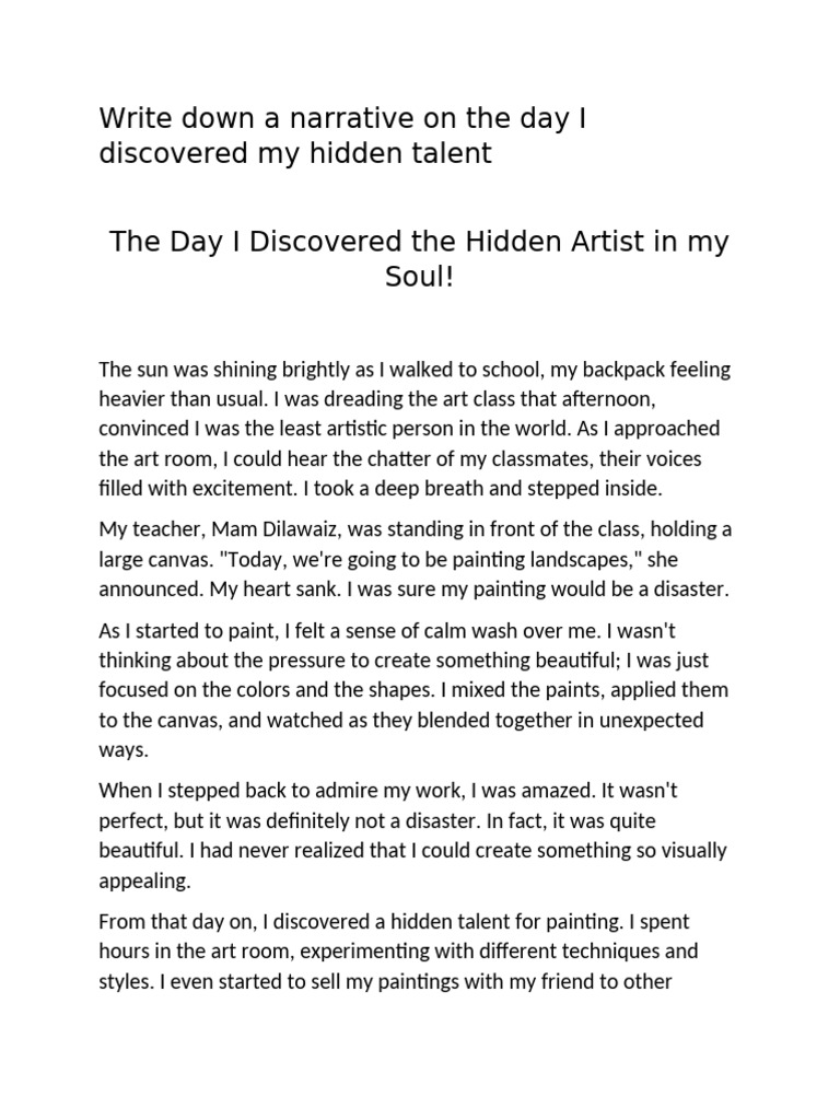 Discovering My Hidden Artistic Talent PDF