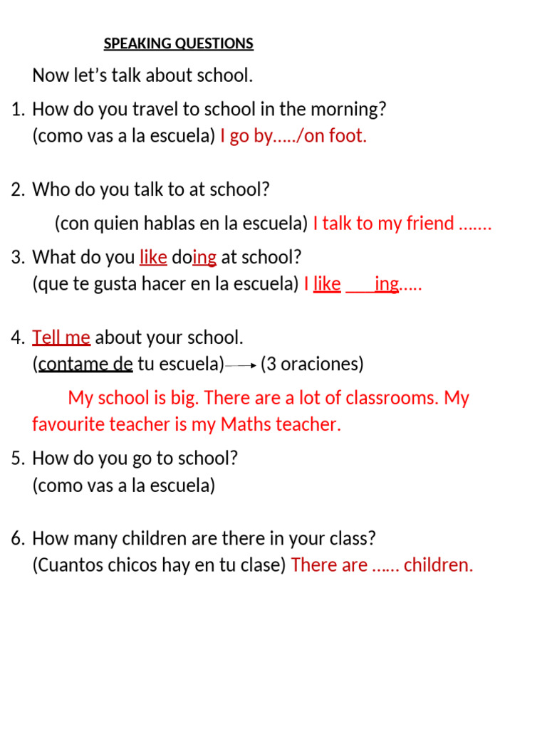 Speaking Questions Movers | PDF