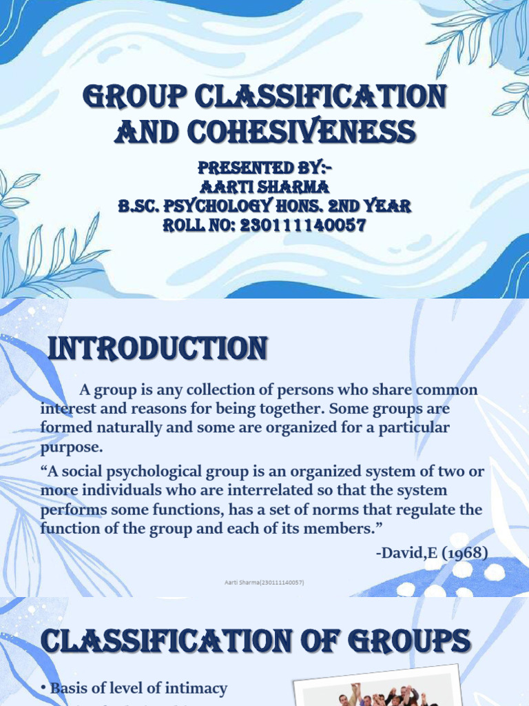 Group Classification and Cohesiveness | PDF | Group Cohesiveness ...