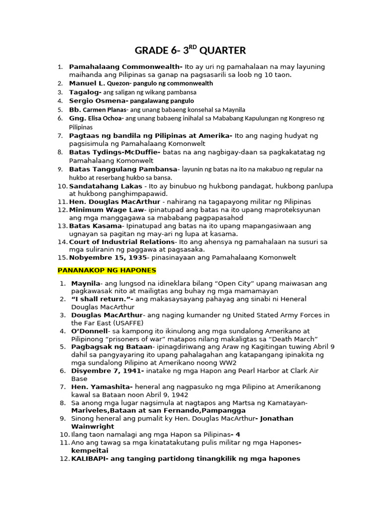 GRADE 6- 3RD QUARTER REVIEWER | PDF