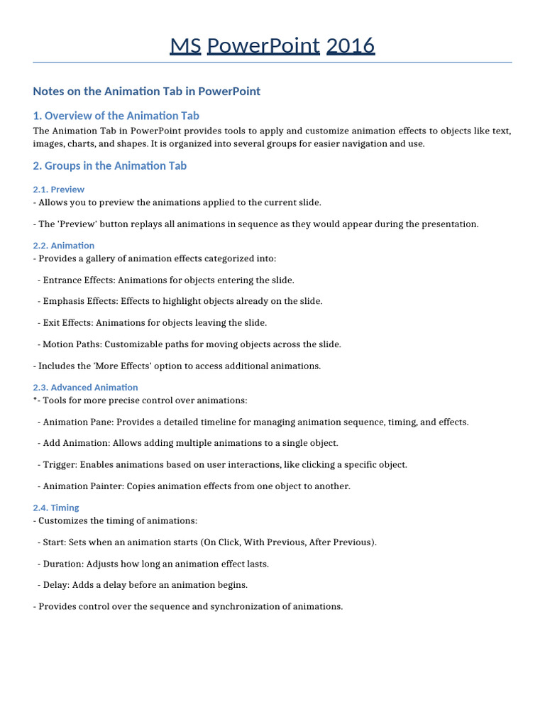PowerPoint 2016 Animation and Transitions Guide | PDF | Microsoft Power ...