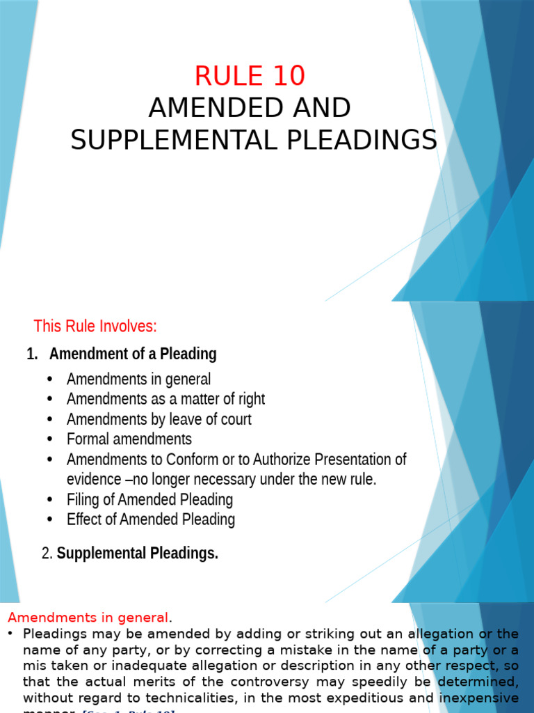 Rule 10: Amended & Supplemental Pleadings | PDF | Pleading | Complaint
