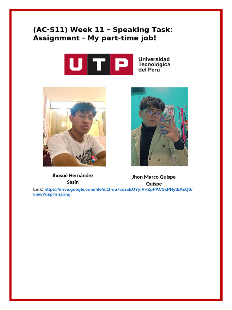 My Part-Time Job Speaking Task | PDF