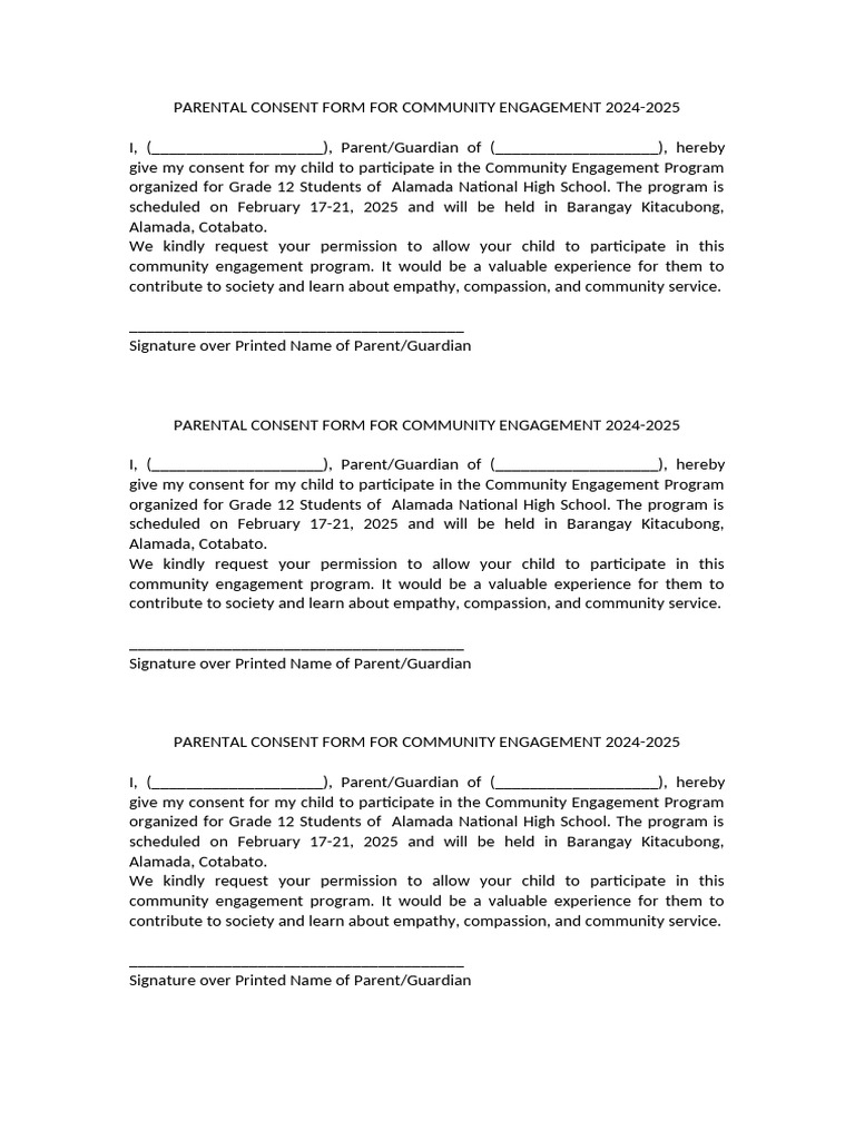 Parental Consent for Community Program | PDF
