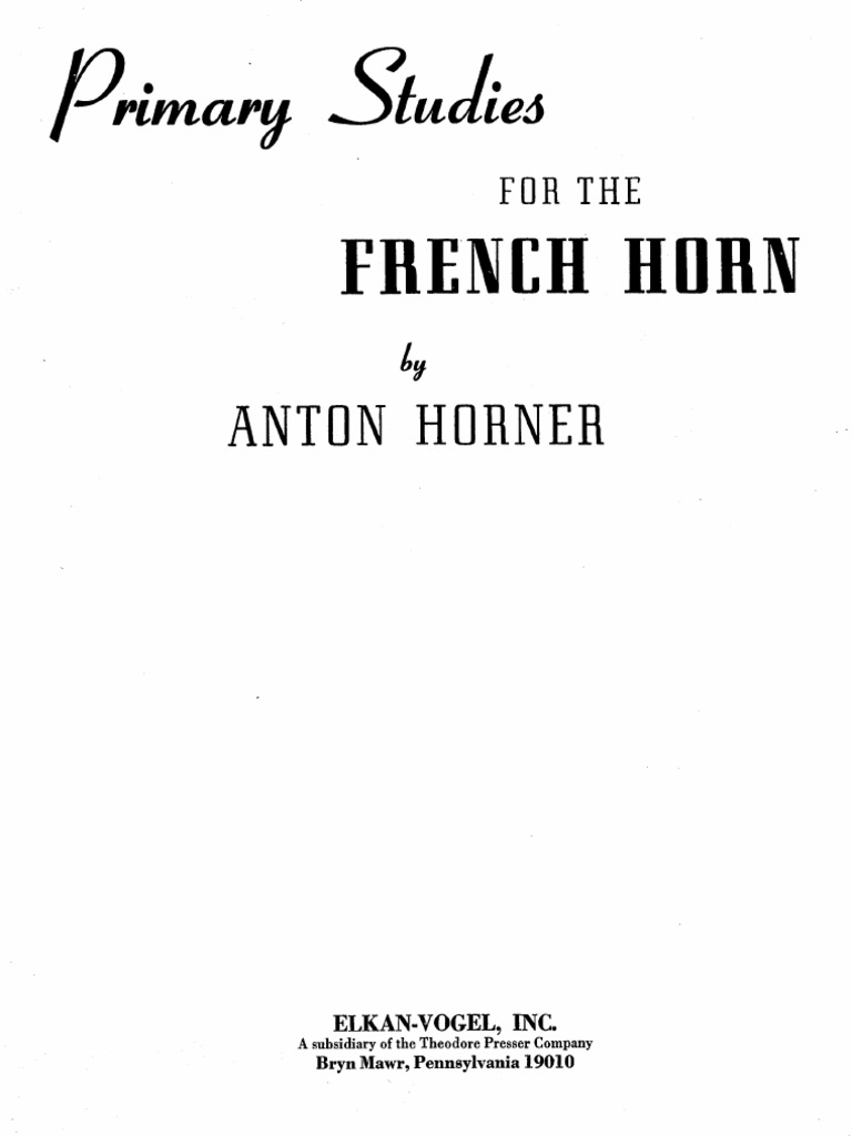Horner - Primary Studies For The French Horn | PDF