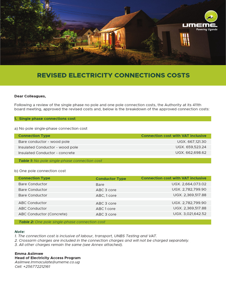 Revised Electricity Connection Costs Breakdown | PDF | Electrical ...