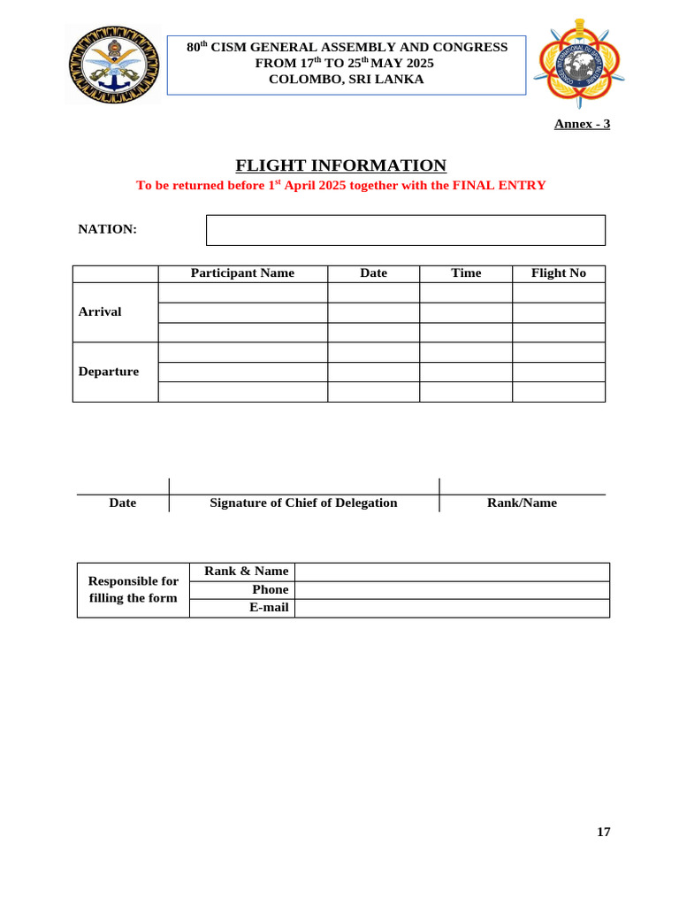 Flight Information for CISM Assembly 2025 | PDF