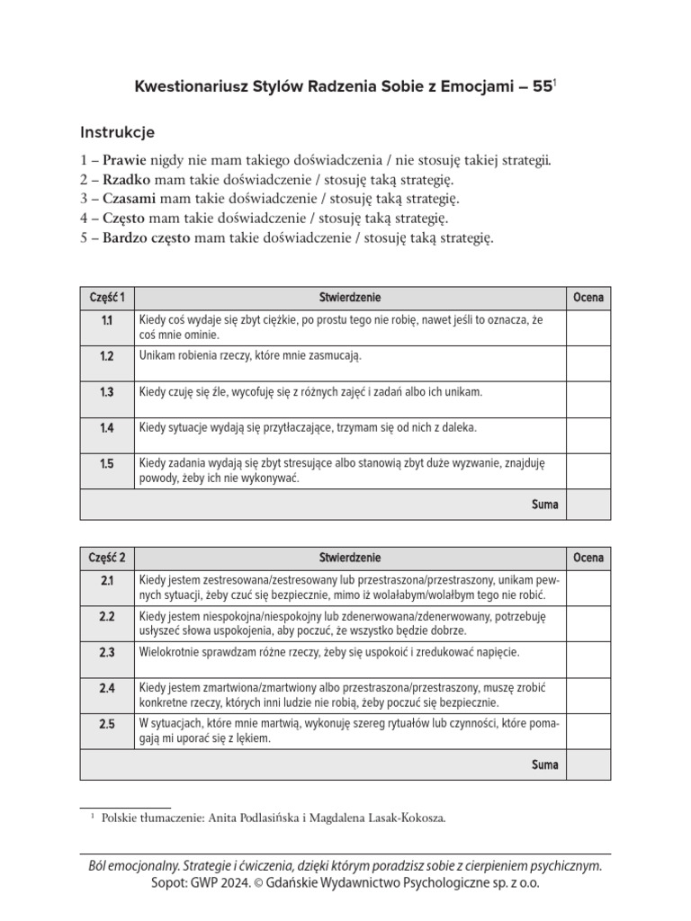 BÓL EMOCJONALNY - Formularze | PDF