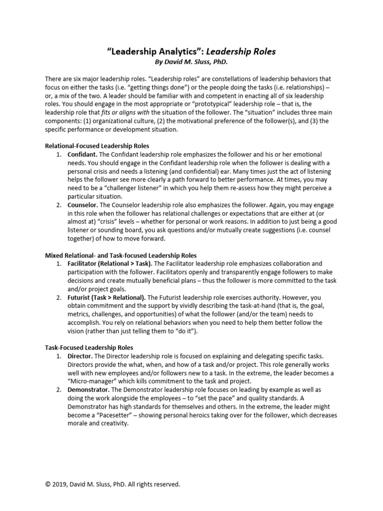 Leader_Roles_NOTE | PDF | Leadership | Popular Psychology
