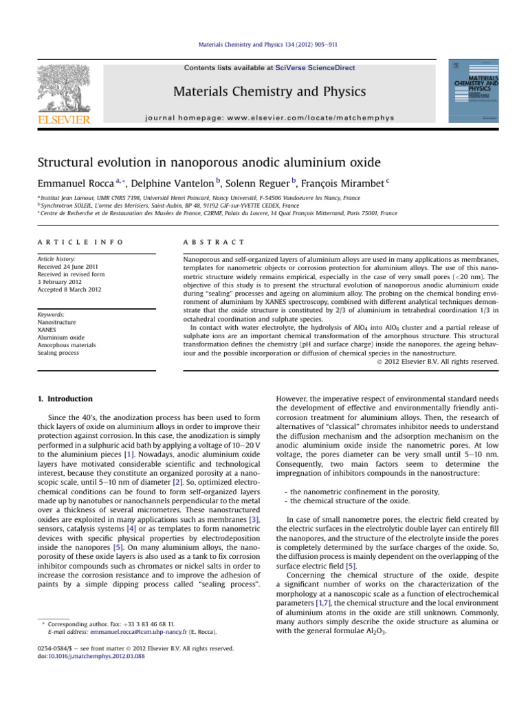 Nanoporous Anodic Aluminium Oxide Study | PDF | Sets Of Chemical ...