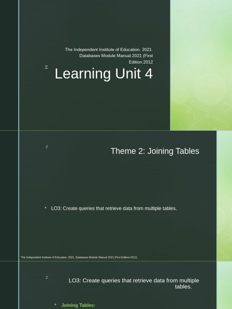 Learning Unit 4 - T2 Joining Tables | PDF | Table (Database) | Computer ...