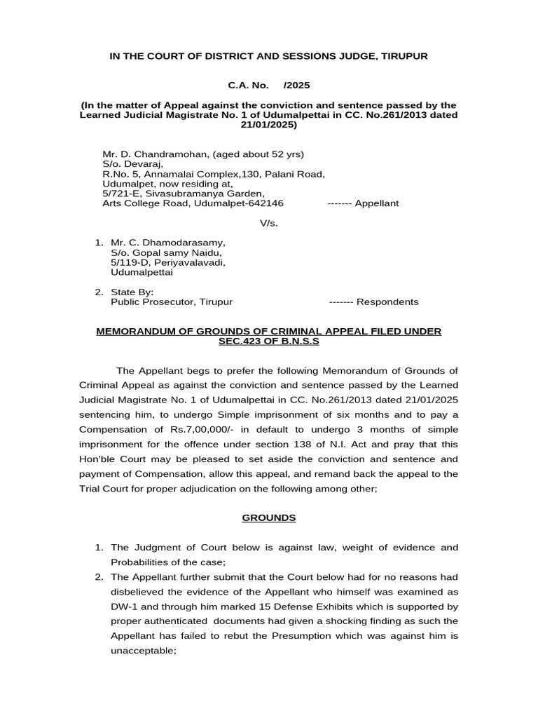 Criminal Appeal Against Conviction in Tirupur | PDF | Judgment (Law ...