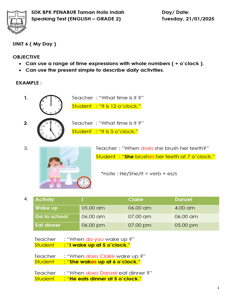 Speaking Test - My Day - 21 January 2025 250120 125223 | PDF