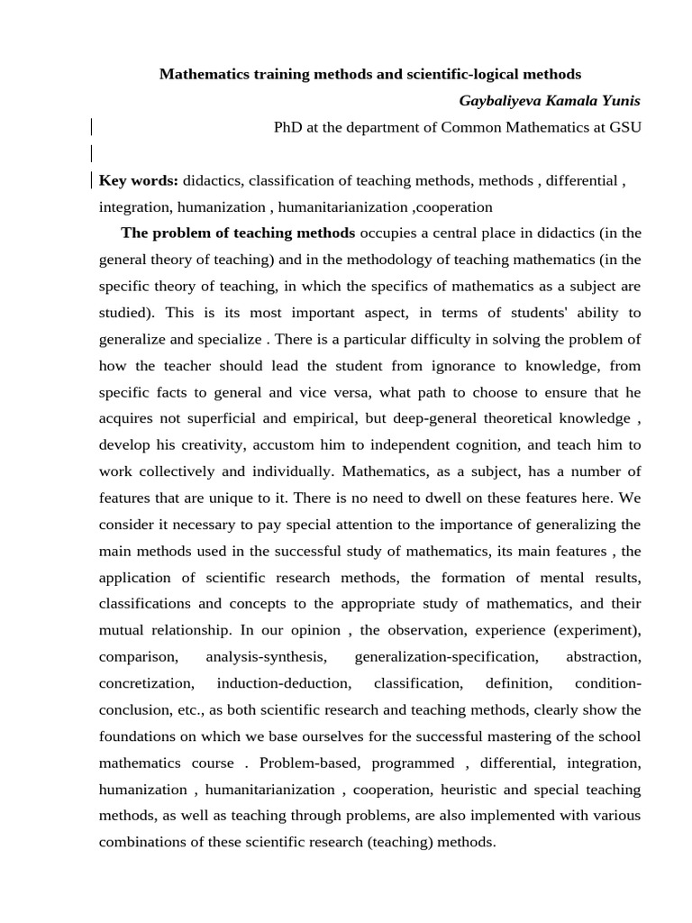 Effective Mathematics Teaching Methods | PDF | Teaching Mathematics ...
