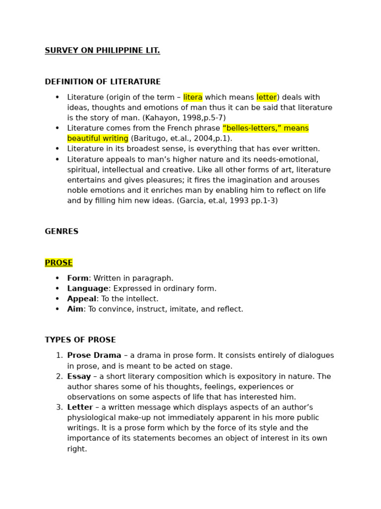 Overview of Philippine Literature Genres | PDF | Poetry | Literary ...