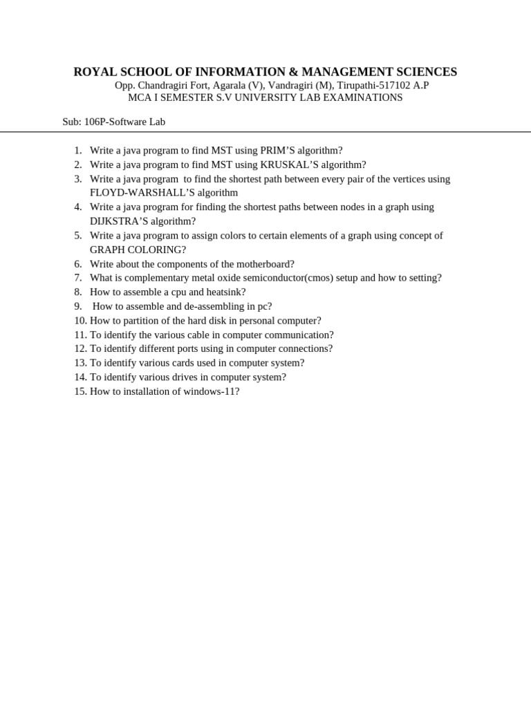 106P SOFTWARE LAB-1 List 15 Prog (DMS & CO) | PDF