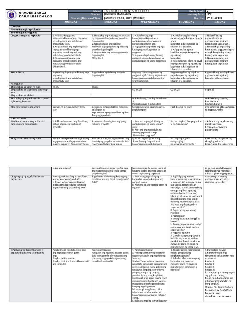 DLL - Epp 5 - Q3 - W8 | PDF