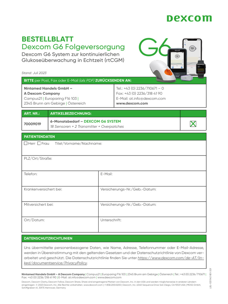 Dexcom+Bestellblatt+G6 END | PDF