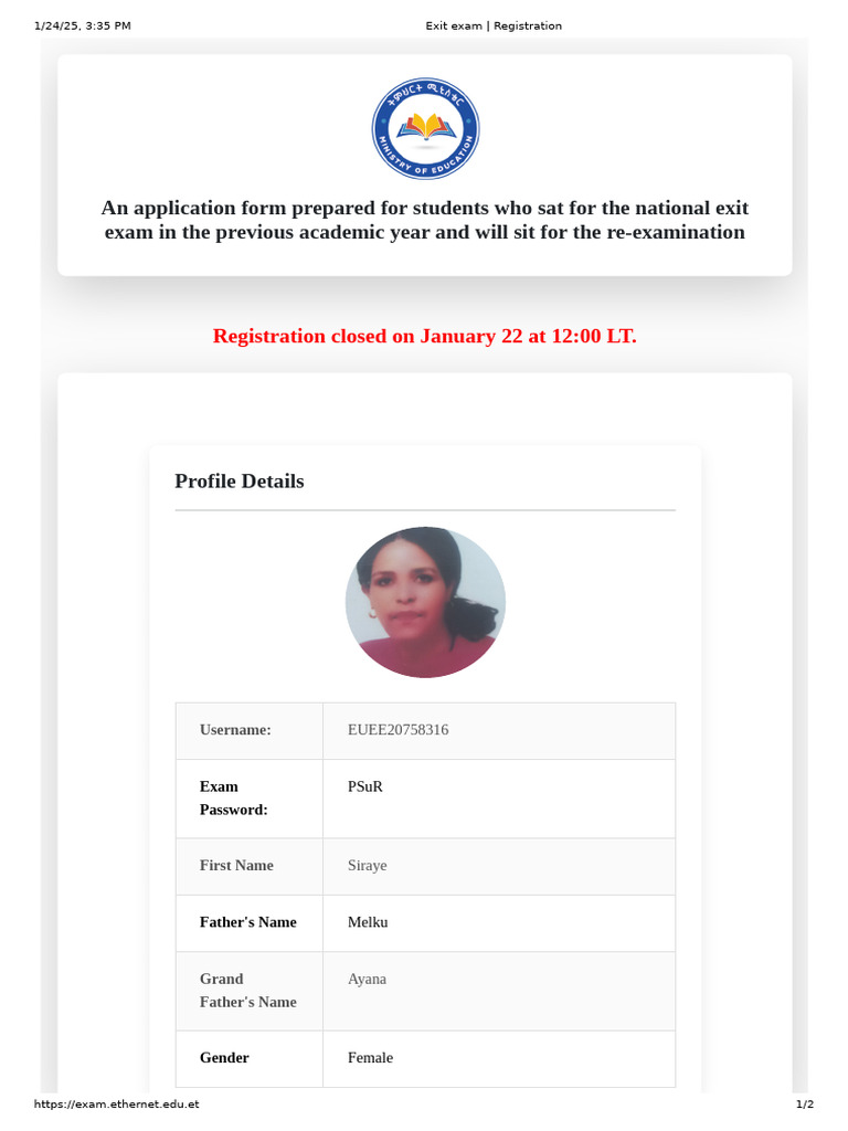 Exit Exam Registration 2025 Details | PDF