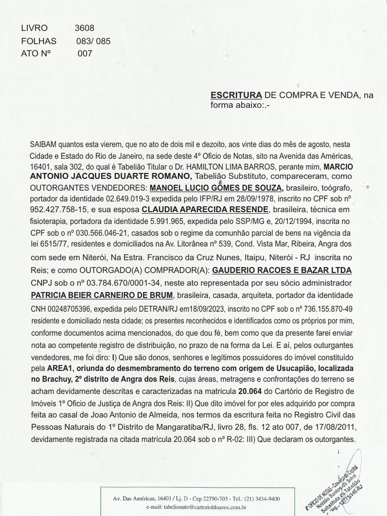 Escritura de Compra e Venda - Av. das Américas | PDF | Direito Comum ...