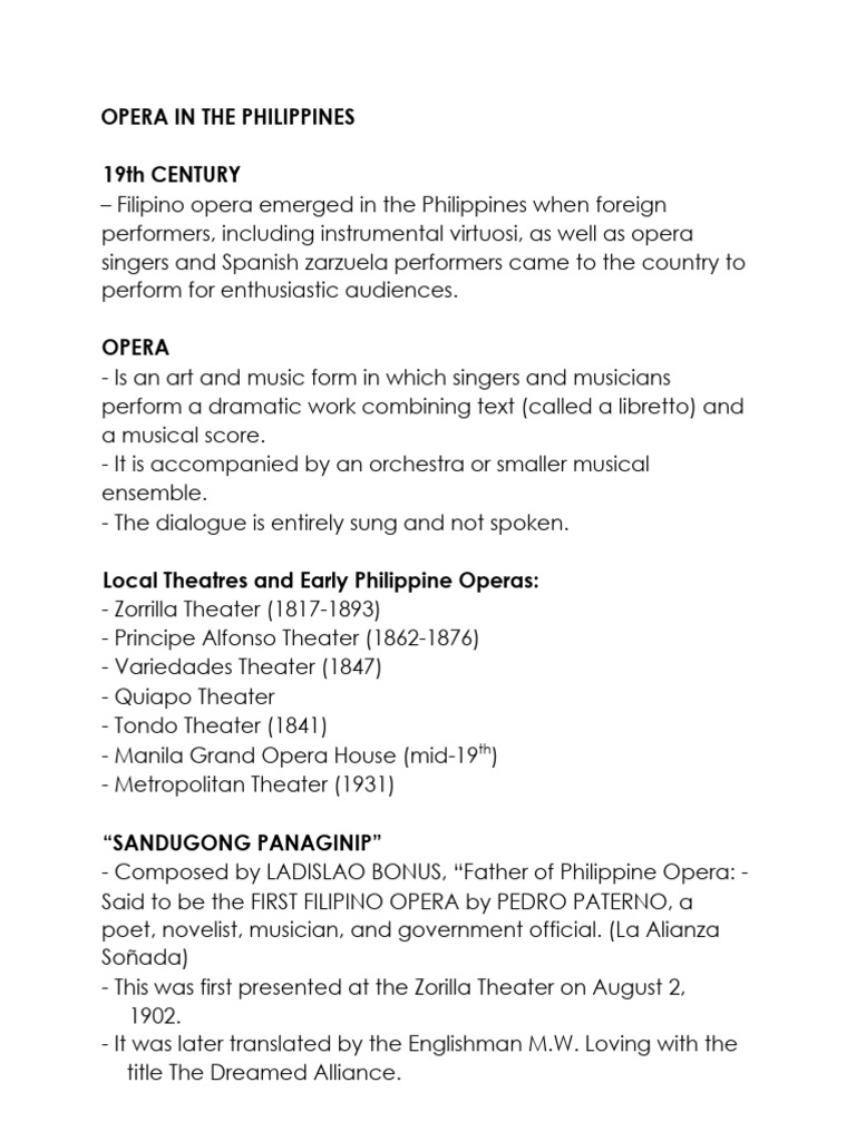 Philippine Opera History Overview | PDF | Opera | Philippines