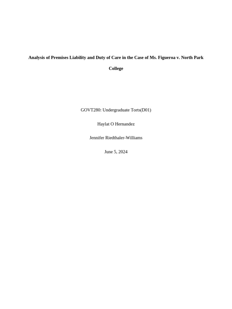 Duty Assignment in Premises Liability Case | PDF | Duty Of Care | Legal ...
