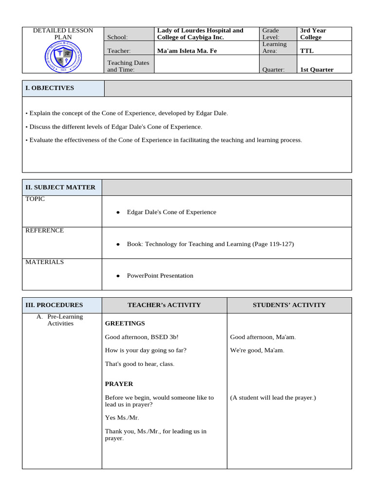 My Lesson Plan (2) | PDF | Learning | Experience