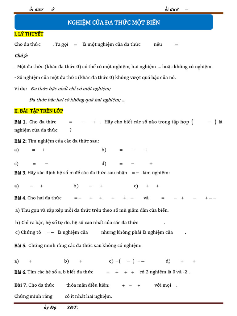 7.3B - NDBH - Buổi 28 - Nghiệm Của Đa Thức Một Biến | PDF