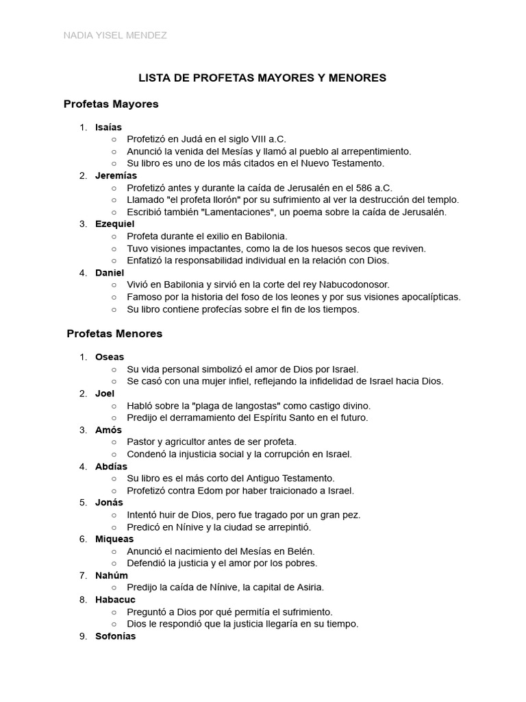 Lista de Profetas Mayores y Menores | PDF | Libros de la Biblia hebrea ...
