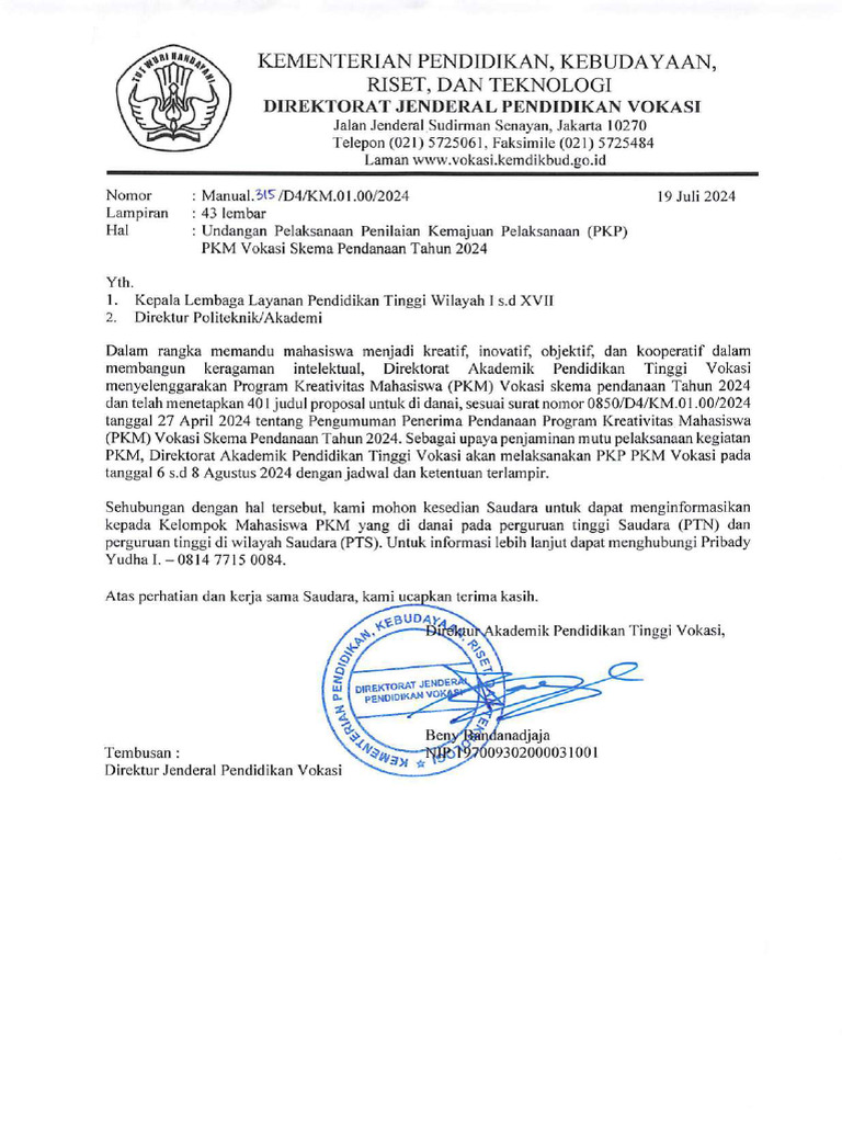Manual 315 Pengumuman PKP PKM Vokasi 2024 Compressed | PDF